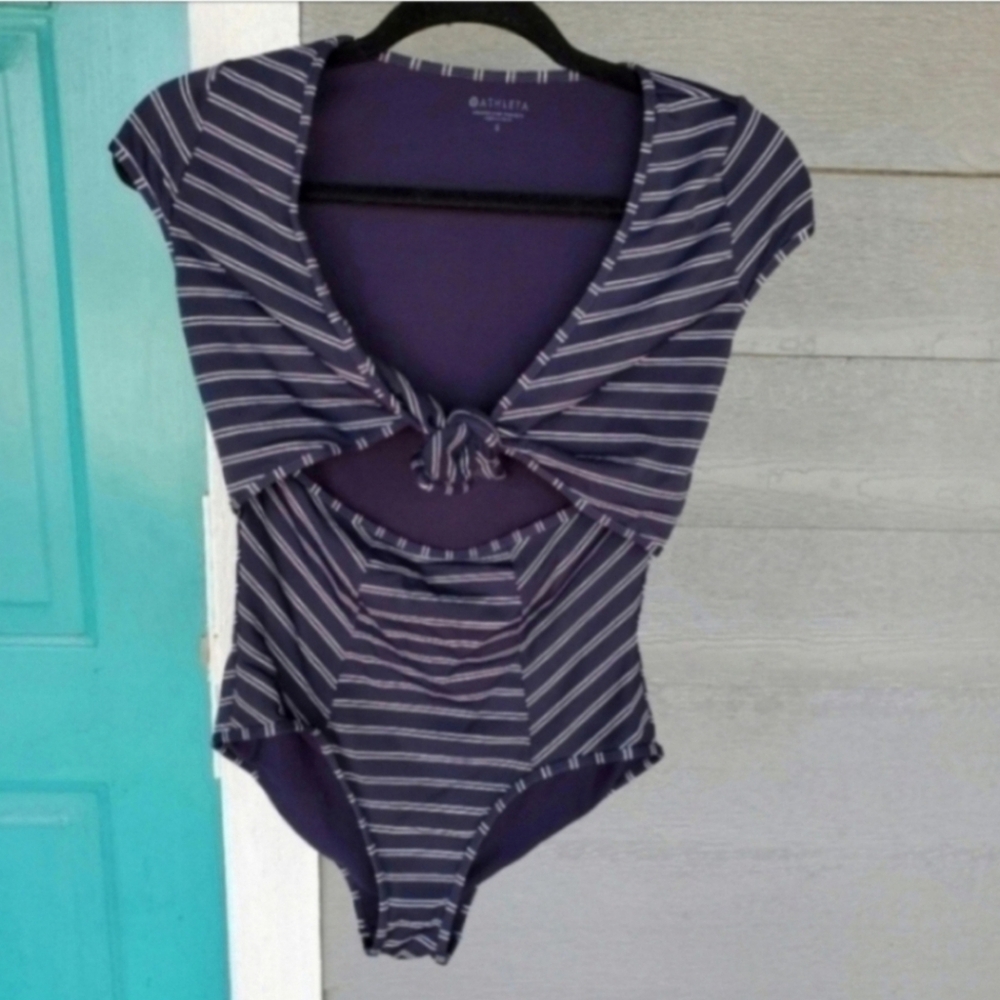 Athleta Blue Striped Pina One Piece Swimsuit Size Small EUC